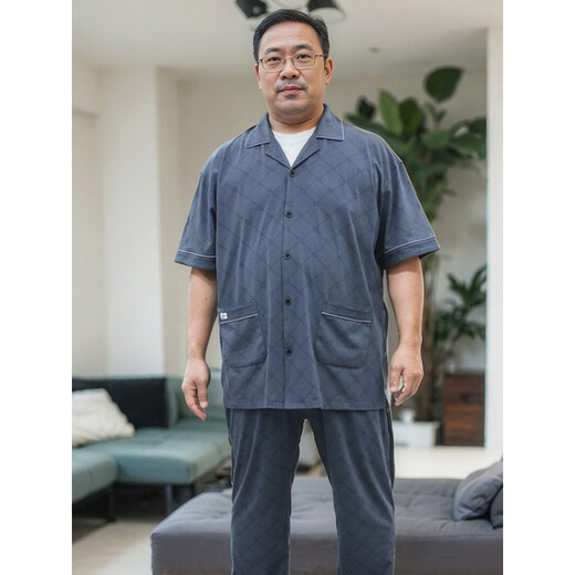 曼森雪莲特大码300斤睡衣男士夏季短袖家居服套宽松凉快加大肥佬200斤 1697深灰 丝光爽棉 4XL 【建议180斤-230斤】