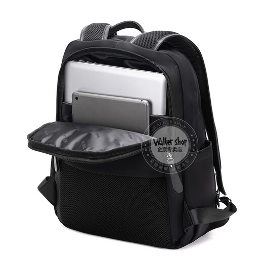 Walker Shop品牌轻奢双肩包男书包简约防水尼龙牛津布旅行电脑背包男女 时尚黑 [14寸] 43*32*13cm
