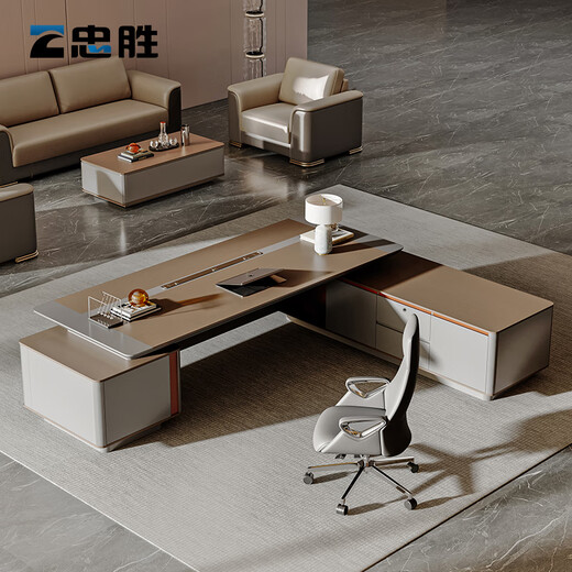 Zhongsheng Office Furniture New Light Luxury High-end President's Desk Boss's Desk E0 Class Environmentally Friendly Boss's Desk Chairman's Desk and Chair Combination 2.6m Boss's Desk + 3.0m File Cabinet
