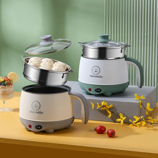 MorningSo electric cooker, small electric cooker, all-in-one multifunctional cooker, dormitory electric cooker, small electric cooker, dormitory use for 1-2 people, multifunctional electric cooker, mini instant noodle cooker, 1.8L Moran green, non-stick pot liner
