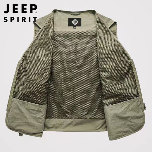 JEEP SPIRIT吉普工装马甲男士春夏季钓鱼背心机能多口袋外套男装 卡其 2XL
