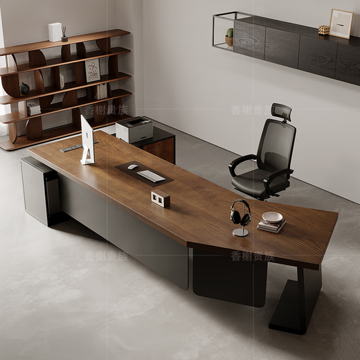 Champs Noble High-end Solid Wood Office Computer Desk Simple Modern Creative Special-shaped Boss Desk with Side Cabinet Socket Designer Desk Boss Desk Length 220* Width 80* Height 75CM Pine Wood Thickness 5CM (Including Bull Socket)