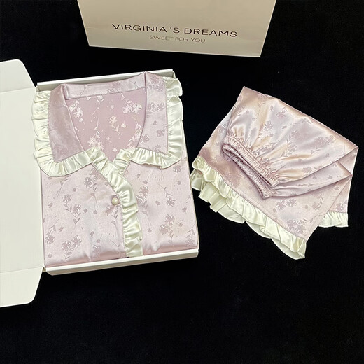 Victorian style princess style pajamas for women in summer ice silk short-sleeved home clothes set silk thin style palace style sexy and sweet YX9214 M women recommended to weigh 80-100 Jin [Jin equals 0.5 kg]