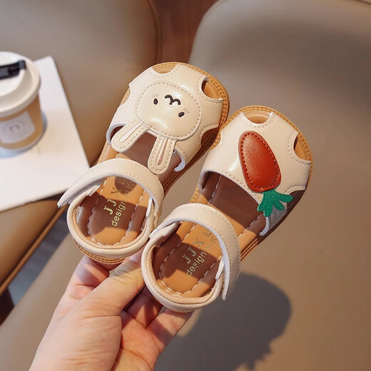 Xinnan Girls Sandals Princess Shoes Soft Bottom Toe Shoes 2025 Summer New Children's Hollow Baby Girl Bunny Toddler Shoes Bunny Carrot Children's Sandals 24 (inner length 14.8cm)
