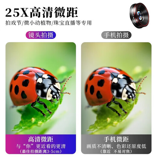 Weizhou 4k mobile phone lens macro wide angle external professional shooting fisheye external lens suitable for Apple Huawei SLR level enlargement high-definition camera live broadcast photography auxiliary tool 25 macro