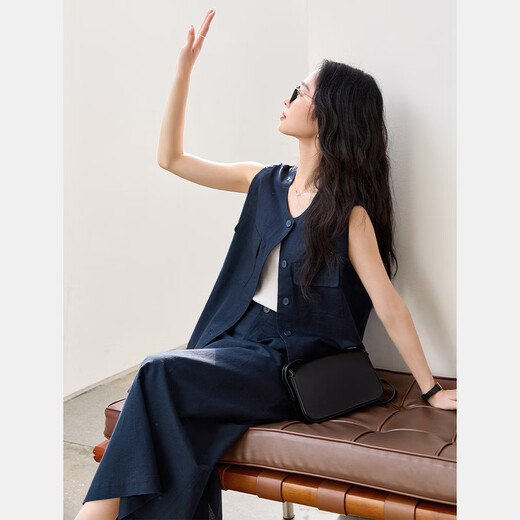 梵希蔓时尚气质无袖马甲套装裙女2025年夏季新款直筒半身裙两件套 M9905 藏青色 S