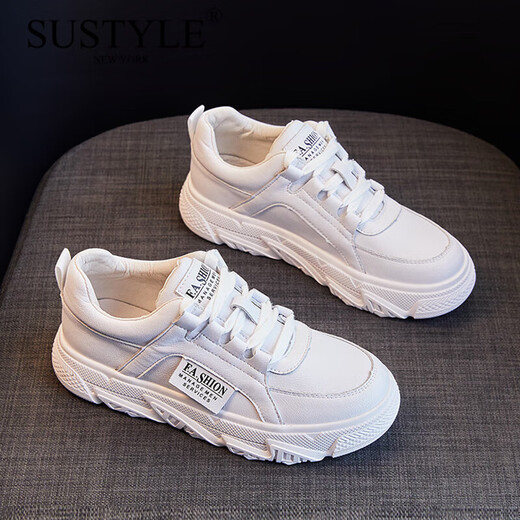 SUSTYLE奢侈高端品牌高档真皮鞋女2025春夏季新款运动休闲韩版百搭单鞋子 白色凉鞋 -1283 33