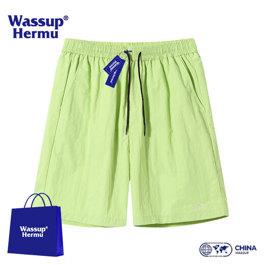 
WASSUP HERMU ice silk shorts men's summer thin fast drying outdoor woven beach sports port style casual trend straight five-point pants off white XL (recommended 116-128 Jin [Jin equal to 0.5 kg])