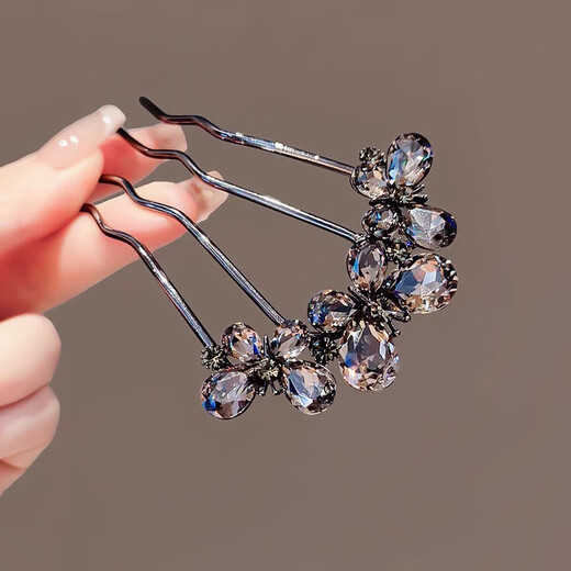 Idel's new Chinese-style U-shaped hairpin ball head artifact hairpin hairpin for women 2025 new four-tooth comb hairpin headdress F3265 gun black butterfly comb