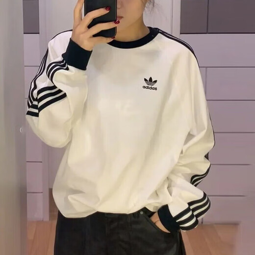阿迪达斯（adidas）三叶草长袖T恤男装2025夏季新款运动服圆领套头衫宽松休闲上衣 KE5825白色 S