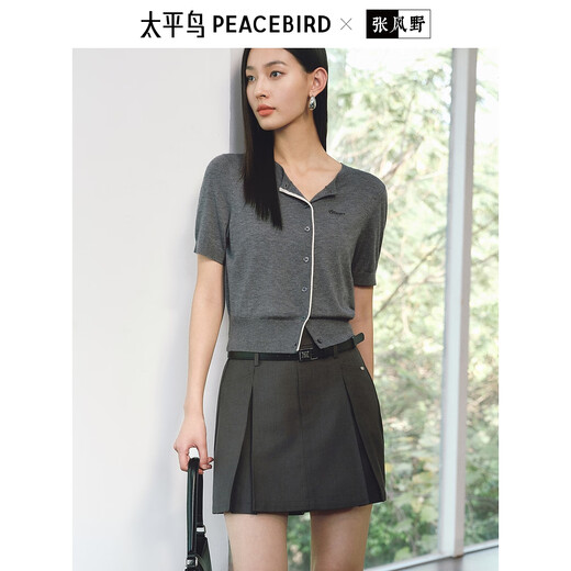Peacebird Frauenpullover Strickjacke Summer Ladies 'Placket Kontrast Farbe altes Geldstil Top für Frauen grau m