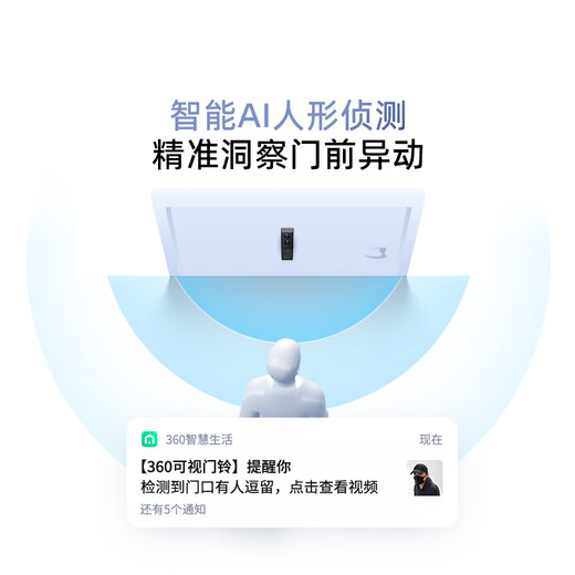 360可视门铃6 300W高清画质 家用监控智能门铃电子猫眼摄像头 无线wifi手机远程查看对讲