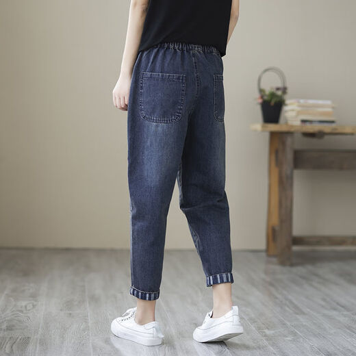 Xiadian Sutra Queen (SE.PSTP) Jeans für Frauen im Frühjahr und Herbst Lose Slim Casual Harem Hosen hohe Taille große Größe neun Punkte Hosen Karottenhose Dadhose 826# Denim Blue Neun-Punkte Hose Dünnstil L 115-130 Jin [Jin gleich 0,5 kg]