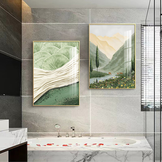 MOJY卫生间挂画高级感免打孔卫生间山水挂画风景装饰画厕所马桶上方挂 ZSH13542-林深见鹿 外框60x80cm铝合金框+有机玻璃