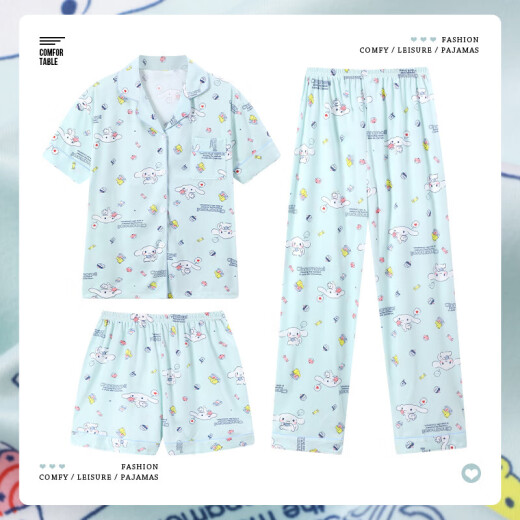 Katie Koreanische Version von Ins Pyjamas für Frauen im Sommer Neue hochwertige kurzärmelige dreiteilige Set von Internet-Promi-Heimkleidung, die draußen getragen werden können. KK14124 L [Vorgeschlagen 100-120 Jin [Jin entspricht 0,5 kg]]]
