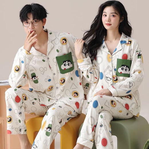 
FHHUABD couple pajamas spring and autumn style 2024 new pure cotton long sleeve women cute cartoon men can wear home clothes set Flagship store-757 2XL single woman