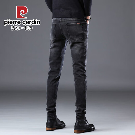 Pier Cardin 2025 Spring Black Jeans Men's Slim Foot Pants Мужские высококачественные брюки с высоким уровнем растяжения весны и осенью нового стиля QQN-1048-Black 30