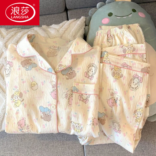 浪莎（LangSha）mikko睡衣女款春秋季纯棉纱布长袖长裤ins日系可爱夏季家居服套装 826#彩色爱心#【长袖+长裤】 M 【建议80-100斤】