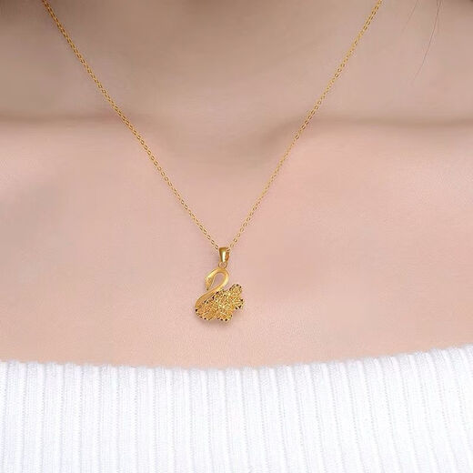 Puli 18K gold pendant rose gold hollow swan clavicle chain 18K gold yellow color gold necklace set chain necklace for girlfriend 18K yellow swan set chain