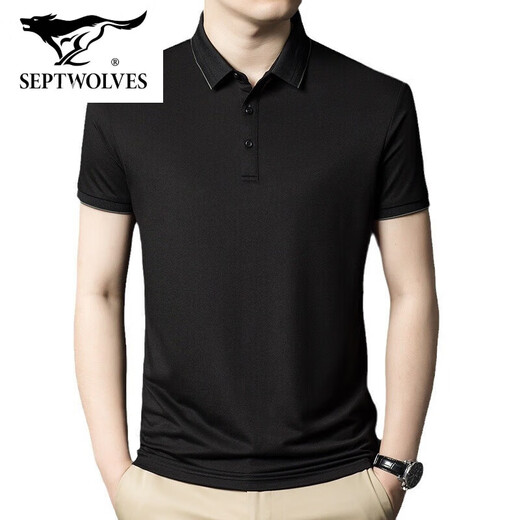 Siete Lobos Flaghship Oficial de mediana edad Camiseta transpirable para hombres Polo Camiseta informal de manga corta Color sólido Dad KL-13565 Blue oscuro M 48/170