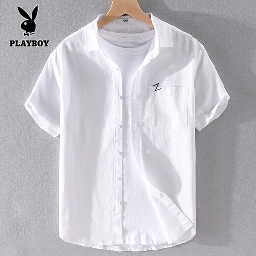 Playboy (PLAYBOY) Men's Line Lapel Short Sleeve T-shirt Loose Shirt Collar Top Clothes with Led T-shirt Line T-shirts Line Cloth Summer yunyi-9711 Blue Dark Color. M