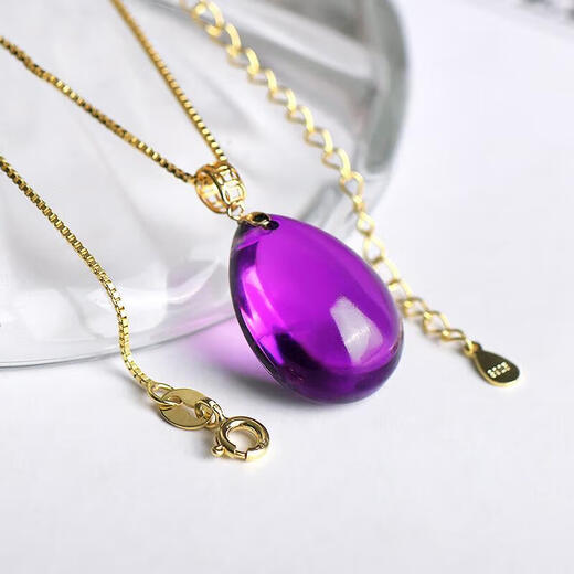 Eternal symbol collectible natural crystal pendant Uruguayan amethyst necklace water drop ice species nine purple fire Valentine's Day gift collectible amethyst-925 silver buckle 1 carat pendant about 5-6 grams