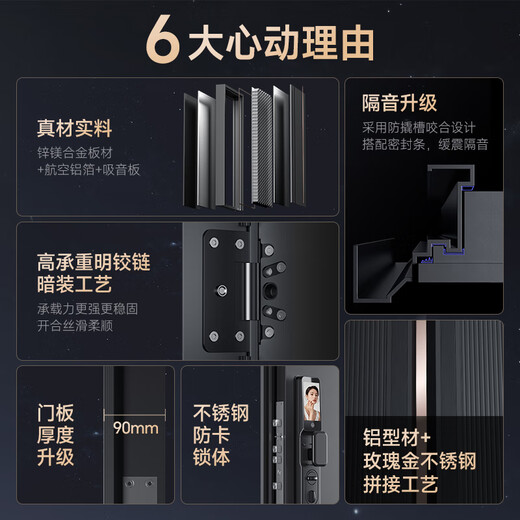 Yingdian Kirin Classe A Porte anti-vol Porte d'entrée de maison Porte de porte intelligente Porte d'entrée Mère Porte de Villa à l'épreuve des explosions Anti-Plating Porte 2050 * 1050/2150 * 960 [Flearement] Veine Palm 3D Face Smart Lock