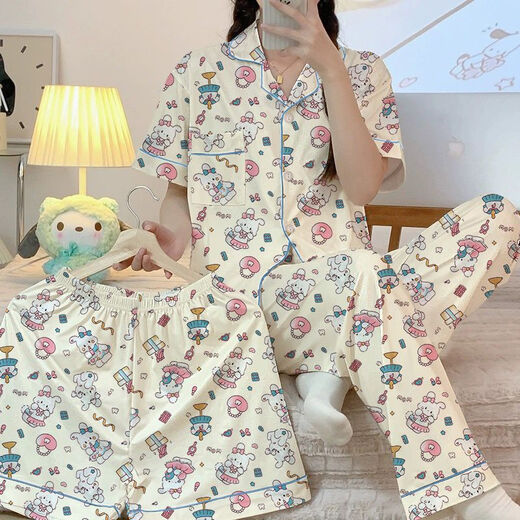 S.SOFEA泰国短袖睡衣三件套女款春夏季卡通印花家居服量大 14129#【三件套】 170 M