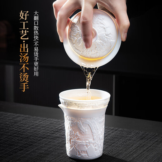 Original and white porcelain tea set gift box for home light luxury embossed tea cover bowl tea cup complete set holiday business gift