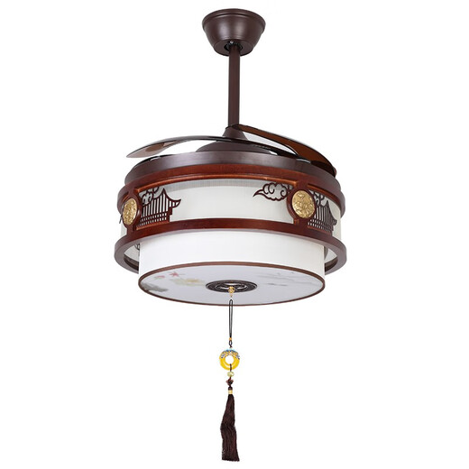 
New Chinese fan chandelier bedroom living room solid wood invisible home Chinese style retro fan frequency conversion restaurant chandelier 9898 three-color 48-inch DC frequency conversion pure copper