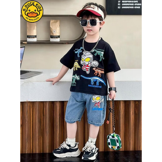 G.Duckkids Little Yellow Duck Set de manga corta para niños 2025 Summer Medium y gran ropa para niños Boy Ultraman Ultraman Set 1283 Set-White 110