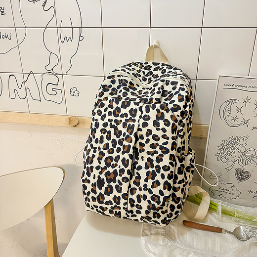 French, German and female schoolbags, high-looking leopard print backpack, chilang9737 black large size