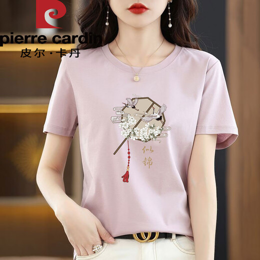
Pier Cardin pure cotton new Chinese white short-sleeved T-shirt for women for women loose Chinese style design and age-reducing summer 2025 new top 6193 leather powder short-sleeved M (recommended 80-105 Jin [Jin equals 0.5 kg])