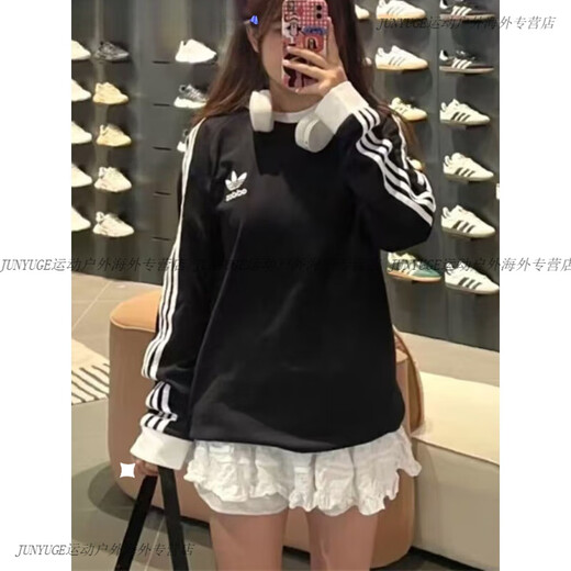 Толстовка с длинными рукавами Adidas для мужчин и женщин 3-й лифт классический полосатый по полосовой повседневной круглой шейке Fekrite Ke5825 IA4879 Black IA4877 XL