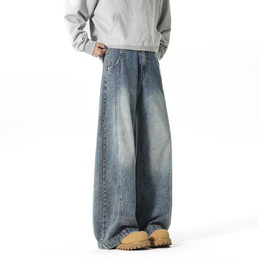 Foss Phil American Scimitar Jeans Primavera y verano Lavado holgado de verano Pantalones de hojastro informales DJ-25002 Blue XL [recomendado 150Jin [Jin equivale a 0.5 kg] -170Jin [Jin equivale a 0.5 kg]]]