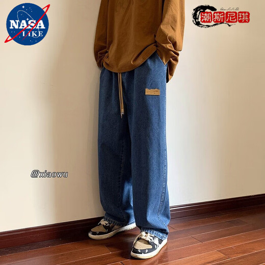 NASALIKE pants men's spring and autumn retro jeans men's straight loose trendy brand ins wide-leg pants American high street casual trousers [high quality] 9901 black S recommended weight 80 Jin [Jin equals 0.5 kg]-90 Jin [Jin equals 0.5 kg]