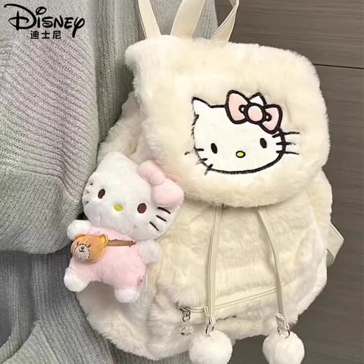 Disney (Disney) 2025 autumn and winter plush niche backpack hellokitty bag Sanrio Hello Kitty school bag female Kuromi white KT cat plush backpack without doll