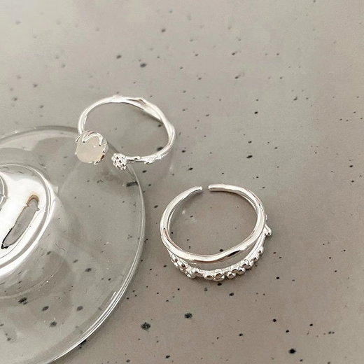 Platinum Ring Women's Pearl Light Luxury Niche High-end Fashion Personality Stackable Open Ring Ring Adjustable Gift for Girlfriend Open Ring White Moonlight 2-piece Set Free PE Jewelry Box