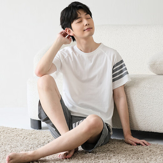 曼妮朵男童睡衣夏季新款短袖男孩纯棉儿童大童全棉薄款青少年家居服套装 N6621【双短】 165 L码建议160-165cm