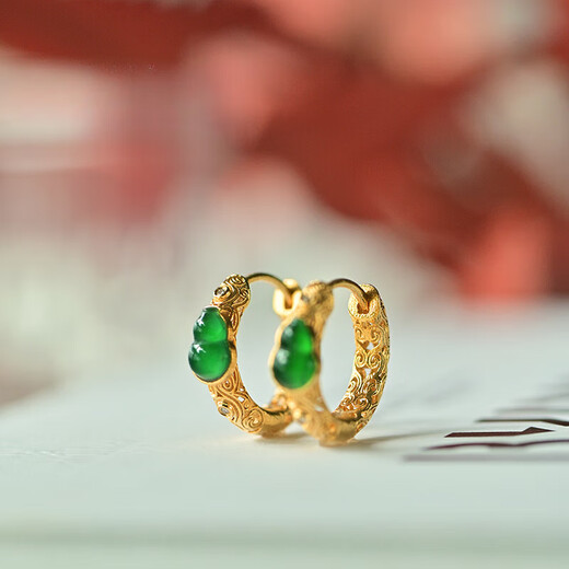 COASZE Jade Gourd 18K Gold Hollow Earrings Earrings Earrings Ice Sun Green Retro Style Jade Earrings
