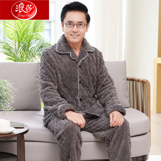 Langsha Middle-Eby y mayores personas mayores calientes de otoño e invierno Padamas Pajamas Velvet Flannel Flannel Home Home's Home 9738 Dark Grey M Peso recomendado 80-100 Jin [Jin equivale a 0.5 kg]