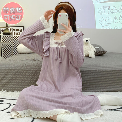 COLORFUL GEMS公主风带胸垫睡裙长袖大码家居服广州十三行 J897#豆沙 170 M【80-105斤】