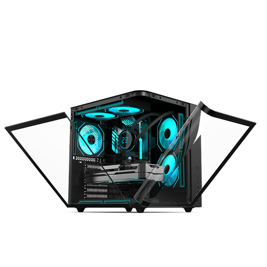 Shuoyi Kunpeng CH2+ CH3+ desktop computer ATX main case white side transparent curved glass sea view room small size chassis case game e-sports 240 water cooling curved glass Kunpeng CH2+ black