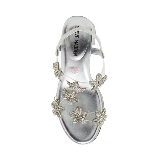 Steve Madden Girls' Smart Heel Sandals, Silver Silver 1 Little Kid