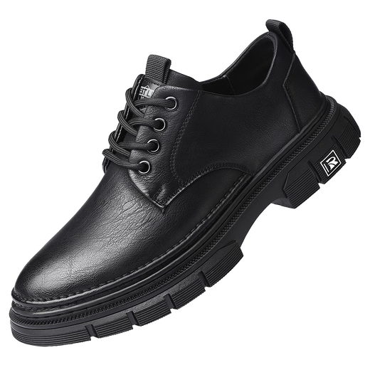 YRC men's shoes new British sports casual leather shoes men's genuine leather breathable lace business soft sole work shoes A style black single shoes four seasons 42 standard leather shoe size