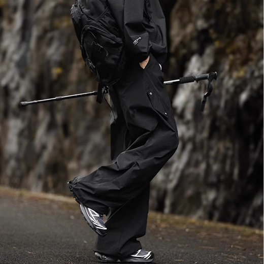 Dingfengbaoluo American outdoor paratrooper overalls men's autumn loose casual pleated design long pants XP01 Xingyao black 2XL