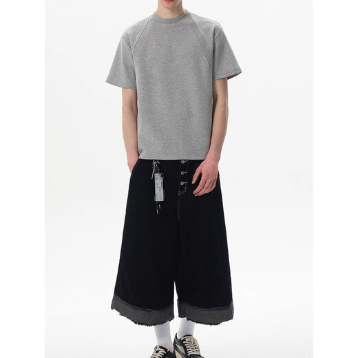 
The new cleanfit liquid texture T-shirt for men 280g heavy deconstructed box short-sleeved half-sleeved cleanfit liquid texture T-shirt black regular XL recommended 125-140Jin [Jin equals 0.5 kg]
