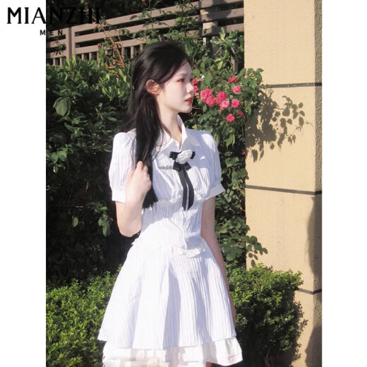 Vestido de camisa francesa para mujeres de algodón para mujeres en verano 2025 Nuevo estilo pequeño estilo de escuela pequeña Sweet First Love Pure Short Skirt 8055 Color de imagen [Alta calidad 43.5] L 110-125Jin [Jin es igual a 0.5 kg]