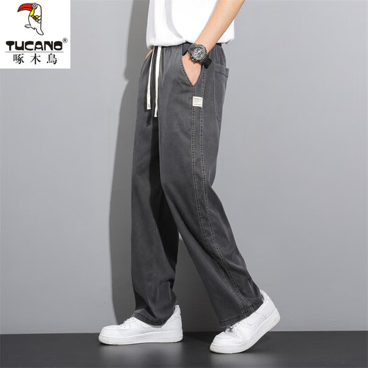 
Woodpecker (TUCANO) Tiansi Jeans Men's Summer Thin Style Fashion Brand Straight Loose Men's Ice Silk Wide Legs Summer Casual Long Trousers 1048 Gray XL Recommended 115-135Jin [Jin equals 0.5 kg]