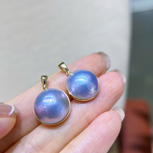 IosnIOSN Tears of Water Sea Turtle Glare Round 18k Gold Edged 12-15mm Single Pendant Free Silver Chain Silver Gray Blue 12-15mm